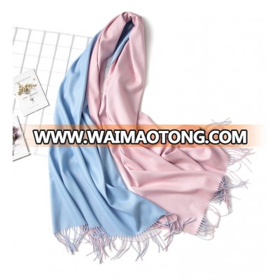 Wholesale 2018 hot sale blanket ladies scarf fashion luxury winter warm plain double side color long tassel cashmere scarf shawl