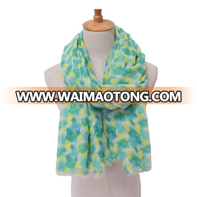 Spring Summer Green and yellow pineapple printed women wholesale indian scarves