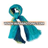 New product 2017 fashion lady two tone wide cotton ombre scarf with fringe